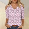 Women's 3/4 Sleeve Tops V Neck Cold Shoulder Loose Blouse Boho Floral Graphic Tees Womens Summer Tops Dressy Casual Pink view 2
