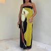 Aonoapll Women Y2k Tube Maxi Dress Strapless Floral Print Bodycon Long Dress Backless Off Shoulder Cocktail Party Dress(Yellow,Large) view 3