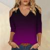 Womens 3/4 Sleeve Summer Tops V Neck Cold Shoulder Tops Gradient Color Print Shirts Womens Loose Summer Tops Purple view 2