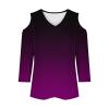 Womens 3/4 Sleeve Summer Tops V Neck Cold Shoulder Tops Gradient Color Print Shirts Womens Loose Summer Tops Purple view 3