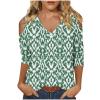 Women's 3/4 Sleeve Tops V Neck Cold Shoulder Loose Blouse Boho Floral Graphic Tees Womens Summer Tops Dressy Casual Green view 1