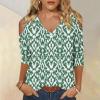 Women's 3/4 Sleeve Tops V Neck Cold Shoulder Loose Blouse Boho Floral Graphic Tees Womens Summer Tops Dressy Casual Green view 2