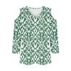 Women's 3/4 Sleeve Tops V Neck Cold Shoulder Loose Blouse Boho Floral Graphic Tees Womens Summer Tops Dressy Casual Green view 3