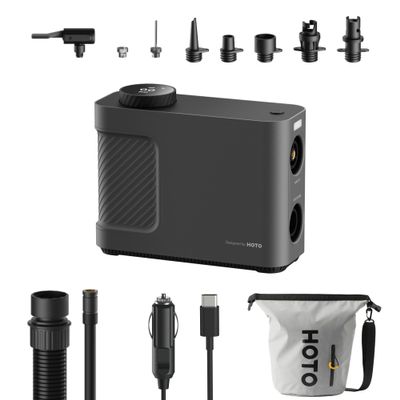 HOTO Air Pump Master, Portable Cordless Tire Inflator, Electric Air Pump with 9 Pump Modes, 12V DC Car Connector for Car, Bikes, Inflatable Pool Float, Air Mattress, Kayak, Tent, Paddle Board, Sup