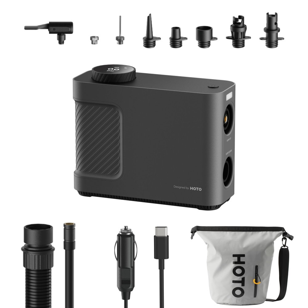 HOTO Air Pump Master, Portable Cordless Tire Inflator, Electric Air Pump with 9 Pump Modes, 12V DC Car Connector for Car, Bikes, Inflatable Pool Float, Air Mattress, Kayak, Tent, Paddle Board, Sup