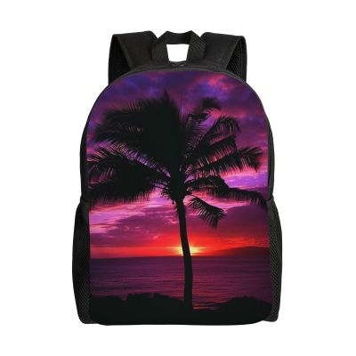 HJTRW Palm Tree Purple Sunset Backpack Waterproof Large Capacity Travel Laptop Backpack Casual Daypack For Men Women