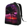 HJTRW Palm Tree Purple Sunset Backpack Waterproof Large Capacity Travel Laptop Backpack Casual Daypack For Men Women view 2