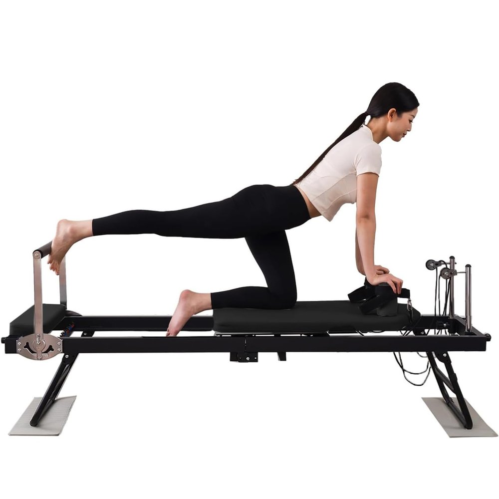 Home Studio Pilates Reformer Machine, Pilates Reformer Workout Machine for Home Gym, Adjustable Intensity Foldable Bed for Strength Training, Weight Capacity Up to 440