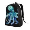 HJTRW Blue Watercolor Octopus Backpack Waterproof Large Capacity Travel Laptop Backpack Casual Daypack For Men Women view 2