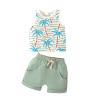 AMIMOJY deals of the day clearance Boys 2024 New Set Hawaiian Summer Clothes Coconut Botanical Sleeveless Tank Toddler Tops Shorts Casual Outfit 2Pcs baby girl outfit fall, 6-12 Months, Light Blue view 1
