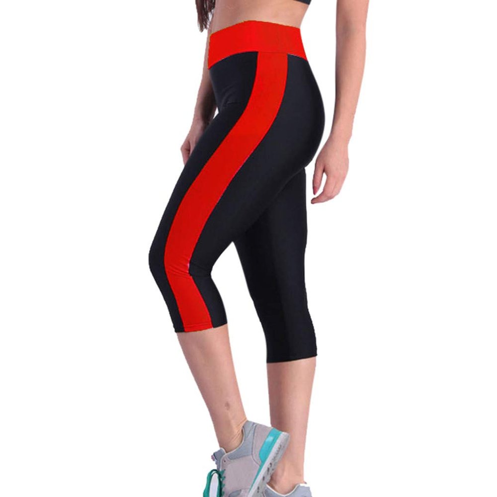 NineFit Basics Capri Running Leggings with Pockets for Women High Waisted Tummy Control 7/8 Length Workout Tights No See-Thru Yoga Pants Red, 3X-Large
