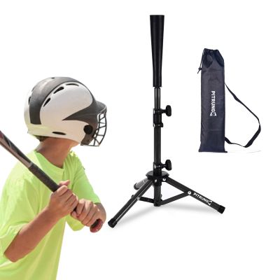 Pitrungo Baseball Softball Batting Tee for Kids Toddles Youth T Tee Ball Set Stand for Hitting Adjustable Tee Height 20.5''-29.5'' Portable w/Carry Bag for Indoor Outdoor (Black)