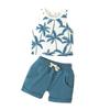 AMIMOJY sales today clearance Boys 2024 New Set Hawaiian Summer Clothes Coconut Botanical Sleeveless Tank Toddler Tops Shorts Casual Outfit 2Pcs infant fall clothes girl, Blue view 1