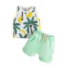 AMIMOJY today's deals Boys 2024 New Set Hawaiian Summer Clothes Coconut Botanical Sleeveless Tank Toddler Tops Shorts Casual Outfit 2Pcs 18 months girl clothes fall, Green view 1
