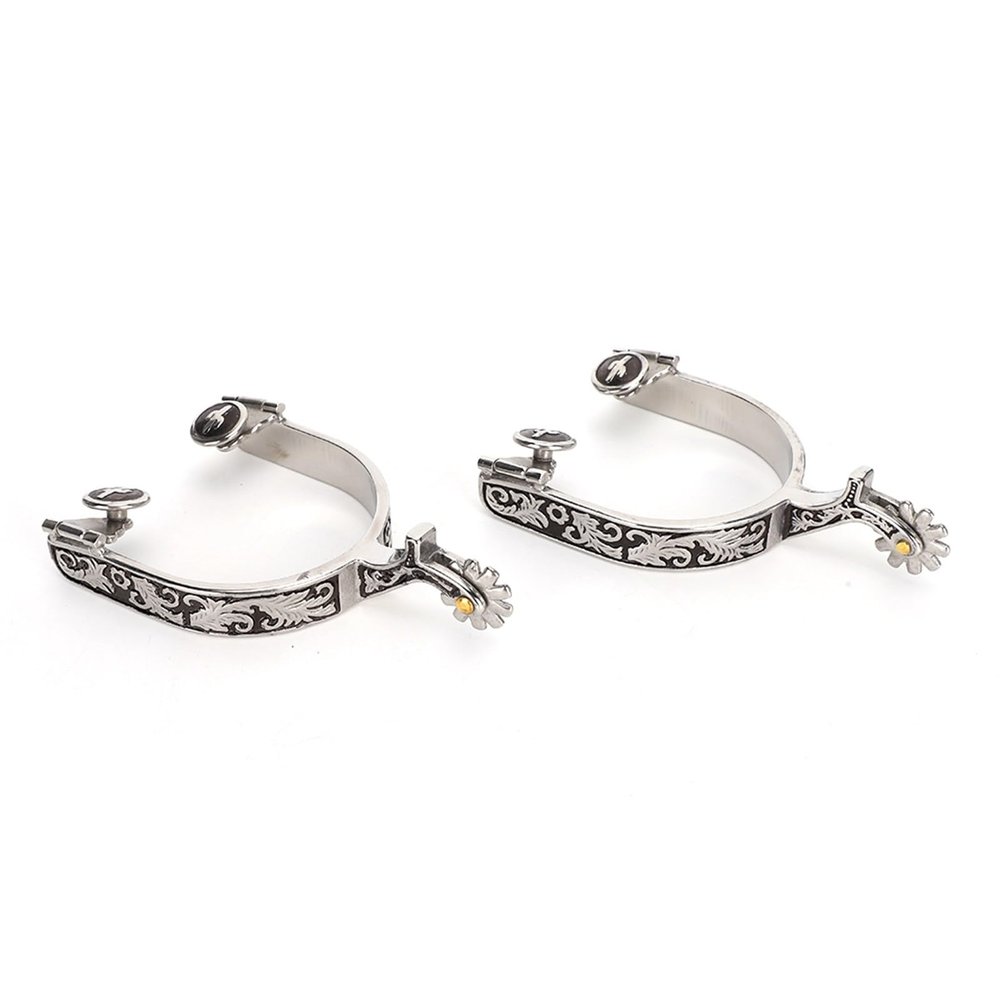 2PCS Silver Stainless Steel Horse Spurs, with Pattern, Cowboy Spurs, Boot Spurs, Spurs, for Training and Competition, EIMSOAHdvi24gqt3y