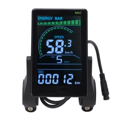 Bike Computer Electric Bicycle LCD Display Speedometer 24V 36V 48V 60V Waterproof M6C ABS Electric Bike Display Screen Control Panel with 6 Pin Cable Headlight Connector