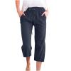 Casual Capri Pants for Women, of Today Prime,Capri Pants for Women Casual 2024 Summer Drawstring Elastic High Waist Linen Pants Straight Wide Leg Lounge Capris2-NavyXX-Large view 1