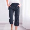 Casual Capri Pants for Women, of Today Prime,Capri Pants for Women Casual 2024 Summer Drawstring Elastic High Waist Linen Pants Straight Wide Leg Lounge Capris2-NavyXX-Large view 2