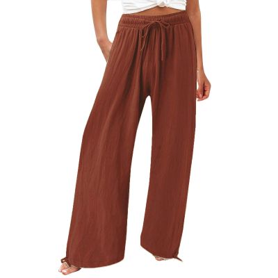 SHAOBGE Womens White Linen Pants,Wide Leg Dress Pants for Women Business Casual Elastic Waist Comfy Work Pants Baggy Lounge Pants Trousers with PocketCoffeeXX-Large