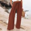 SHAOBGE Womens White Linen Pants,Wide Leg Dress Pants for Women Business Casual Elastic Waist Comfy Work Pants Baggy Lounge Pants Trousers with PocketCoffeeXX-Large view 2