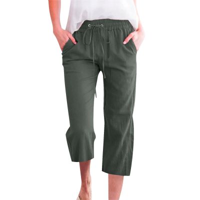 SHAOBGE Lightweight Summer Pants,Prime The Day 2024 Deals,Capri Pants for Women Casual 2024 Summer Drawstring Elastic High Waist Linen Pants Straight Wide Leg Lounge Capris4-AG3X-Large