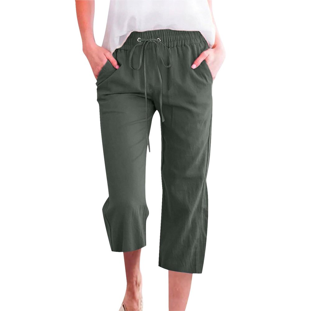 SHAOBGE Lightweight Summer Pants,Prime The Day 2024 Deals,Capri Pants for Women Casual 2024 Summer Drawstring Elastic High Waist Linen Pants Straight Wide Leg Lounge Capris4-AG3X-Large
