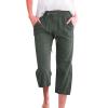 SHAOBGE Lightweight Summer Pants,Prime The Day 2024 Deals,Capri Pants for Women Casual 2024 Summer Drawstring Elastic High Waist Linen Pants Straight Wide Leg Lounge Capris4-AG3X-Large view 1