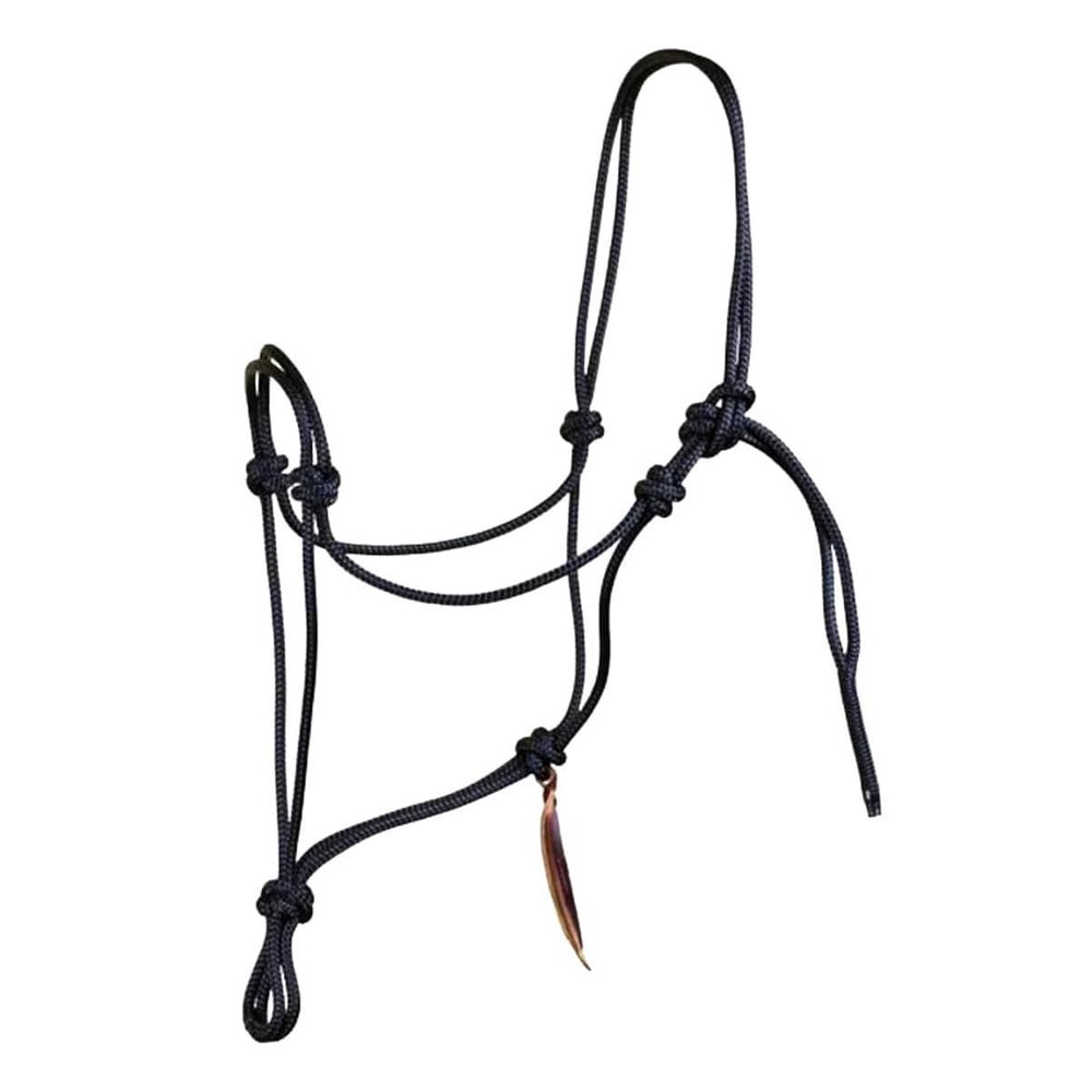 PARELLI Horseman's Strong Lightweight Simple Knots Everyday Use UV Resistant Thin Smooth Yachting Braid Polyester Horse Rope Halter with Leather Poppers, Mini/Foal, Black