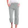SHAOBGE Women's Plus Size Capris,Cyber of Monday Deals 2024,Capri Pants for Women Casual 2024 Summer Drawstring Elastic High Waist Linen Pants Straight Wide Leg Lounge Capris4-Mint GreenSmall view 1
