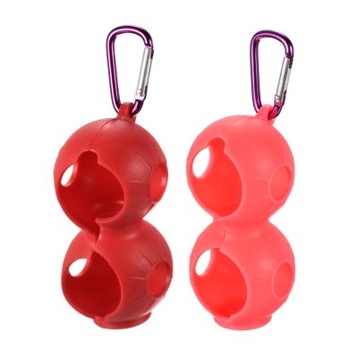 PATIKIL Golf Ball Holder, 2 Pack Silicone 2 Balls Carrier Protective Portable Sleeve with Buckle for Golf Bag Belt, Red, Pink
