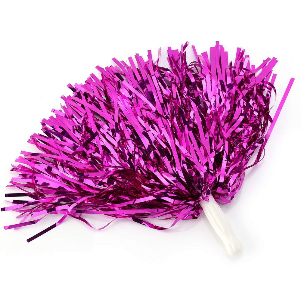 6PCS Cheerleading Pom Poms, Metallic Cheerleading Pom Poms Cheerleading Poms Toddler Pom Poms for Boy Girl School Sports Games Team Spirit Cheer (Rose Red)