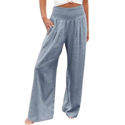 SHAOBGE Long Pants for Women Tall, Clearance,Wide Leg Dress Pants for Women Business Casual Elastic Waist Comfy Work Pants Baggy Lounge Pants Trousers with PocketLight BlueXX-Large