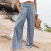 SHAOBGE Long Pants for Women Tall, Clearance,Wide Leg Dress Pants for Women Business Casual Elastic Waist Comfy Work Pants Baggy Lounge Pants Trousers with PocketLight BlueXX-Large view 2