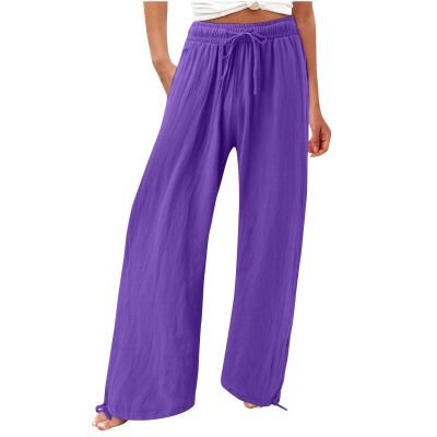 SHAOBGE Long Pants for Women,Deals of The Day,Linen Pants Women Comfy Flowy Wide Leg Pants Trousers Summer High Waisted Beach Palazzo Pants with Pockets 2024PurpleX-Large