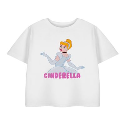Disney Princess Cinderella White Short-Sleeved T-Shirt for Girls | Graphic Tee with Cinderella Design | Kids Cartoon Apparel | Cinderella Movie Merchandise Gift for Children & Teens