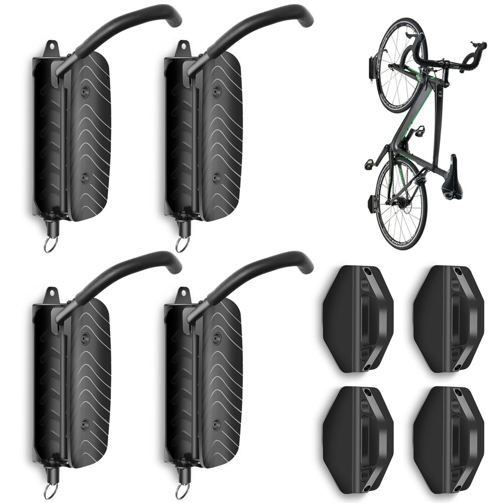 MILADO Wall Bike Rack, Swivel Bike Wall Mount for Garage, 150 Space Saving Vertical Bike Hangers for Storage, Hanging Bike Rack Holds Up to 66lbs, Easy to Install, 4 Pack, Black