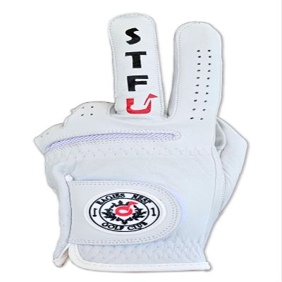 STFU Funny Men's Golf Glove - Premium 100% Cabretta Leather Shocker Golf Gloves, Golf Attire and Essentials for Men, Fun Golfer Gag Gift, Adult Right or Left Hand, Small to XXL Sizes