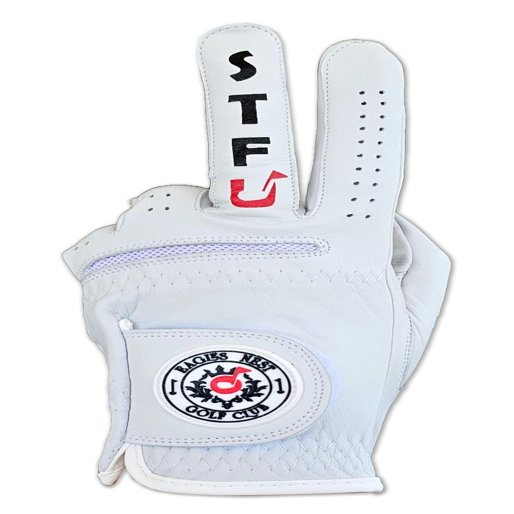STFU Funny Men's Golf Glove - Premium 100% Cabretta Leather Shocker Golf Gloves, Golf Attire and Essentials for Men, Fun Golfer Gag Gift, Adult Right or Left Hand, Small to XXL Sizes