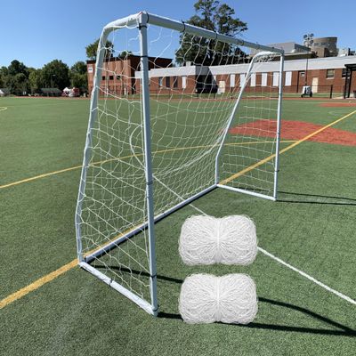 Vallerta Match 12 X 6 Ft. Youth Size Steel Soccer Goal. 2" Diameter Steel Frame +Durable 4mm Net, Ground Stakes, Elastic Clasp & Re-Usable Ties. 12x6 Ft. Practice Aid ((2 NET) 12' X 6' Match Goal)