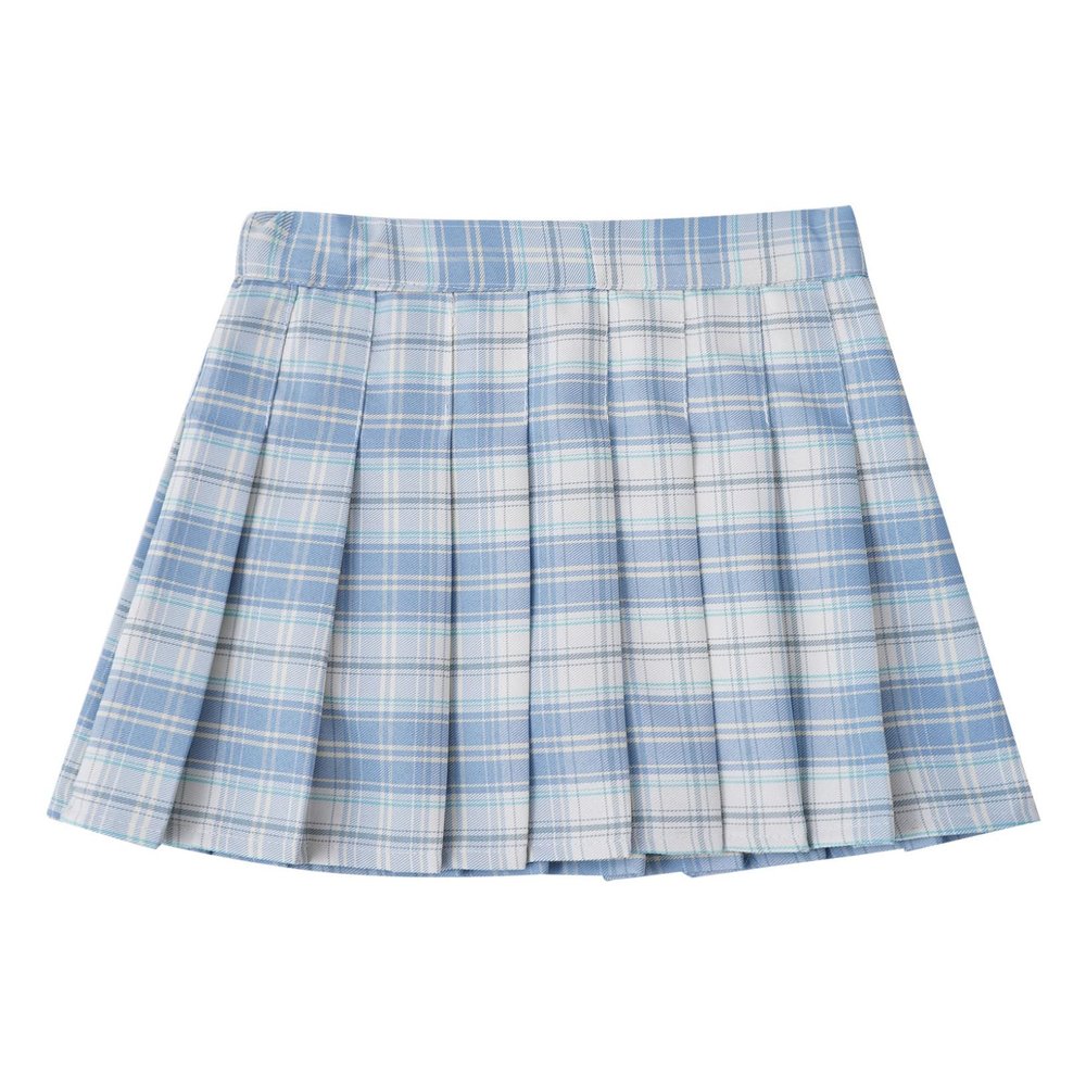 Oyolan Kids Girls Pleated Skirt School Uniform Elastic Stretch Waist Plaid A-line Skirts Tennis Athletic Sportwear Sky Blue 5-6 Years