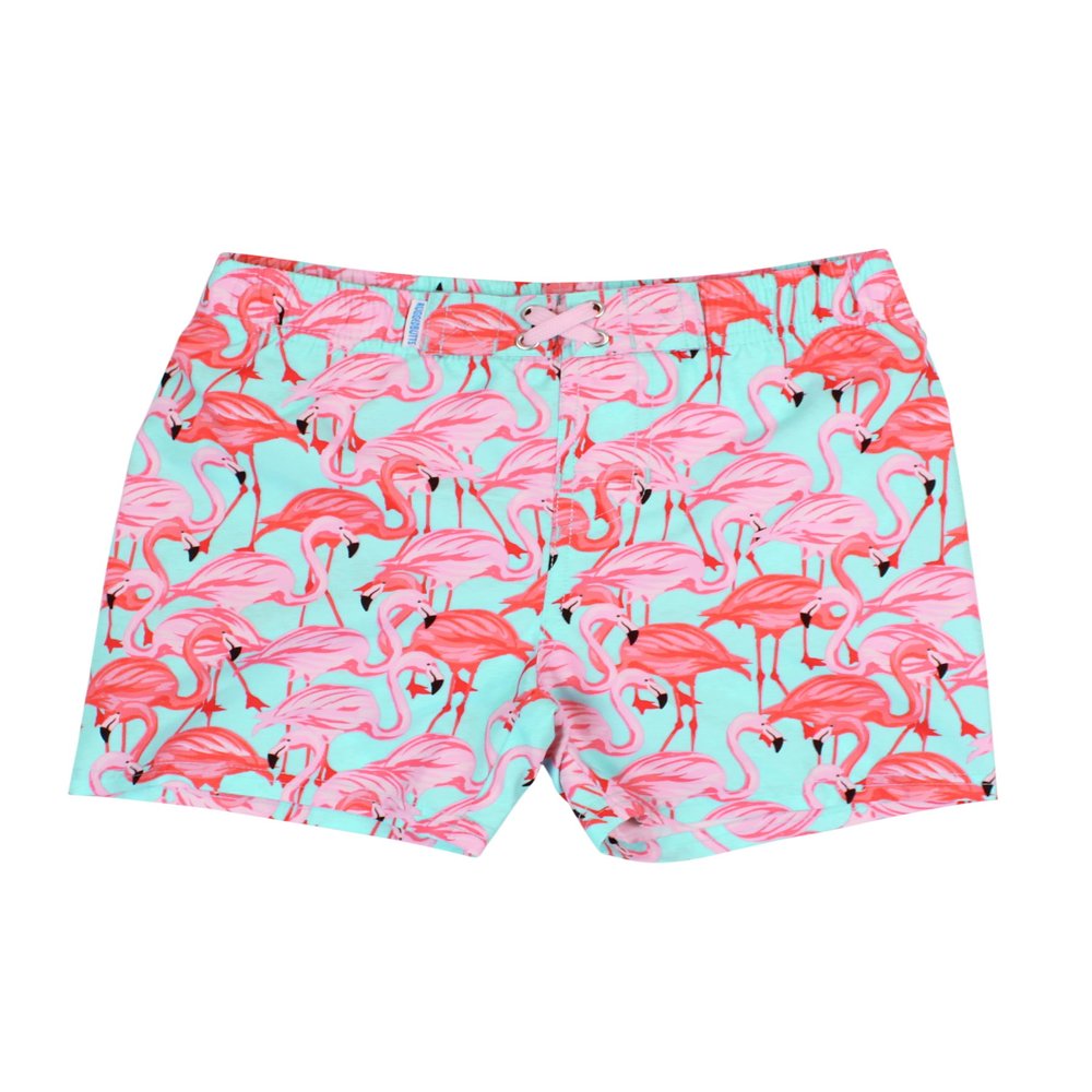 RUGGEDBUTTS Boys UPF50+ Sun Protection Animal Swim Trunks - Fab Flamingo, 6