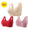 3 Pack Front Closure Bra for Older Women Soft Comfortable Daisy Bras No Underwire Wire Easy Close Sports Bra Sleep Bras(F Multicolor,Medium) view 2