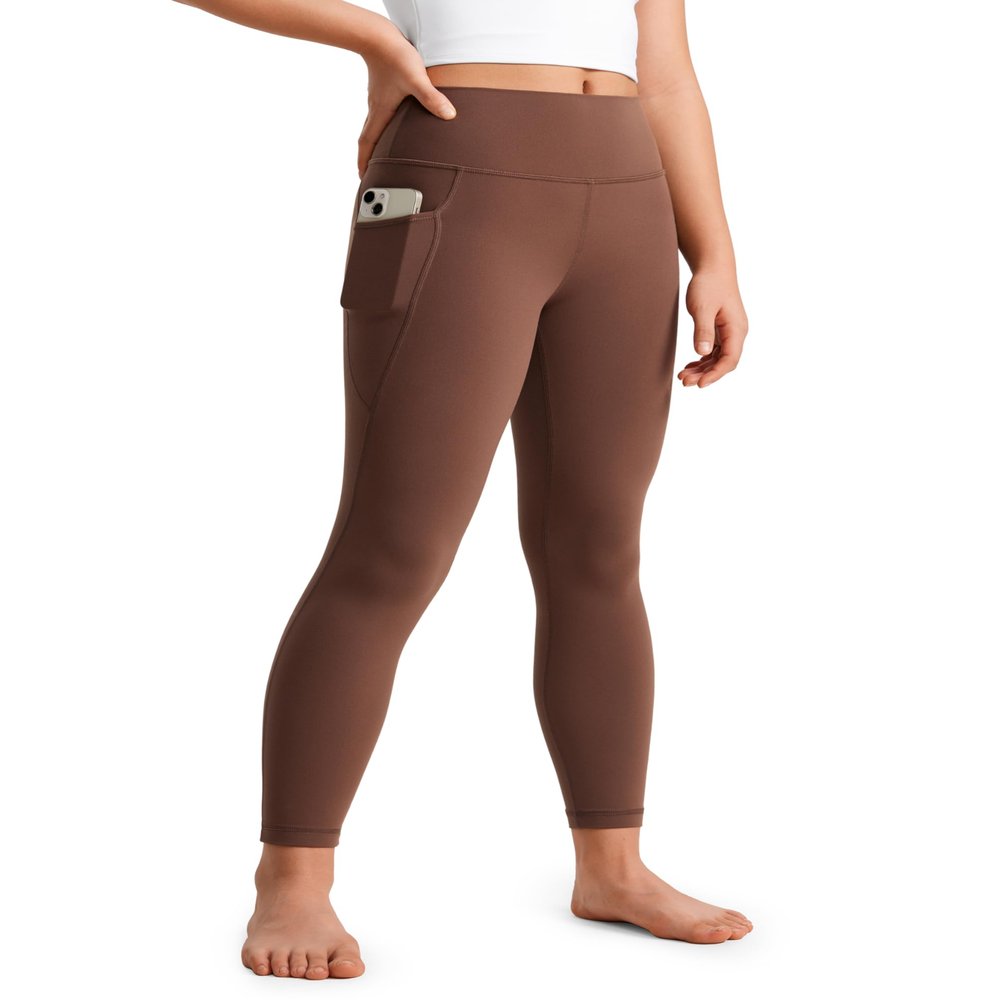 CRZ YOGA Girls Butterluxe Yoga Leggings with Pockets - Athletic Sports Casual Pants High Waist Tights Kids Teen Coffee Brown Large