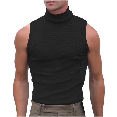 NineFit Basics Men's Tank Tops Mock Turtleneck Sweater Sleeveless Casual Basic Pullover Sweater Ribbed Knit Pullover Sport Solid Tee, Medium, A01_black
