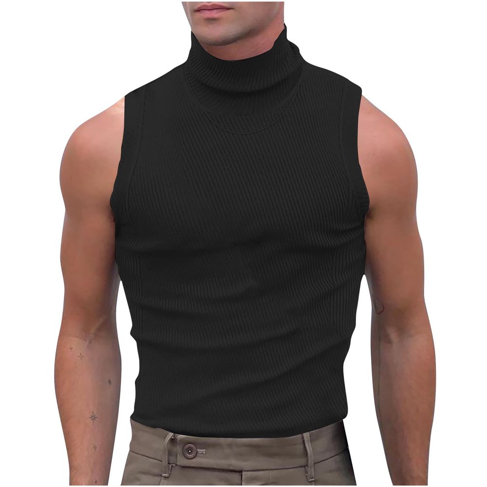 NineFit Basics Men's Tank Tops Mock Turtleneck Sweater Sleeveless Casual Basic Pullover Sweater Ribbed Knit Pullover Sport Solid Tee, Medium, A01_black