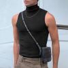 NineFit Basics Men's Tank Tops Mock Turtleneck Sweater Sleeveless Casual Basic Pullover Sweater Ribbed Knit Pullover Sport Solid Tee, Medium, A01_black view 4
