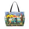 SDEGTHO MDATT Happy Camper Beach Bags for Women, Large Beach Tote Bags Beach Bag with Zipper Swim Pool Bag view 1