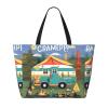 SDEGTHO MDATT Happy Camper Beach Bags for Women, Large Beach Tote Bags Beach Bag with Zipper Swim Pool Bag view 3