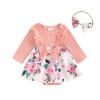Covvoliy Infant Baby Girl Clothes Long Sleeve Ruffle Romper Dress Fall Winter Print Bow Headband Outfit (Pink, 6-9 Months) view 1