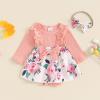 Covvoliy Infant Baby Girl Clothes Long Sleeve Ruffle Romper Dress Fall Winter Print Bow Headband Outfit (Pink, 6-9 Months) view 2